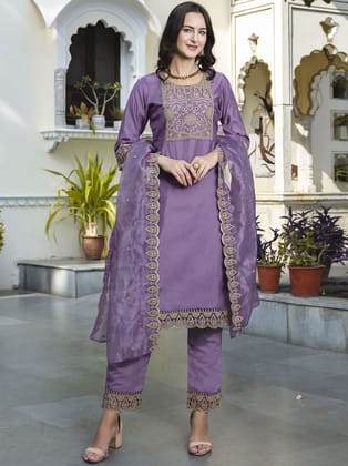 Womens Kurta Pent Dupatta Set Lavender Sarangi Suit