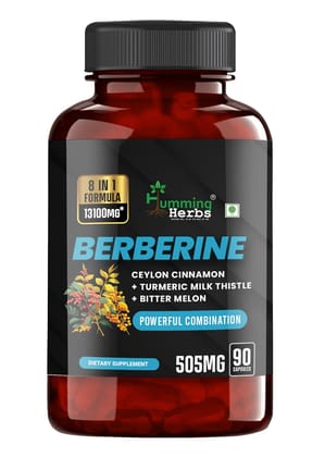 Humming Herbs Berberine | 8in1 | 90 Capsules | 13100mg | with Bitter Melon, Milk Thistle, Turmeric & Black Pepper - For Optimal Health