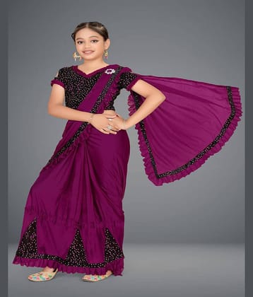 HARPITA Lycra Saree For Girls ( Wine , Pack of 1 )