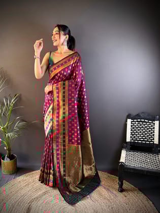 Magenta Soft Silk Butti Zari Weaving Work Banarasi Saree
