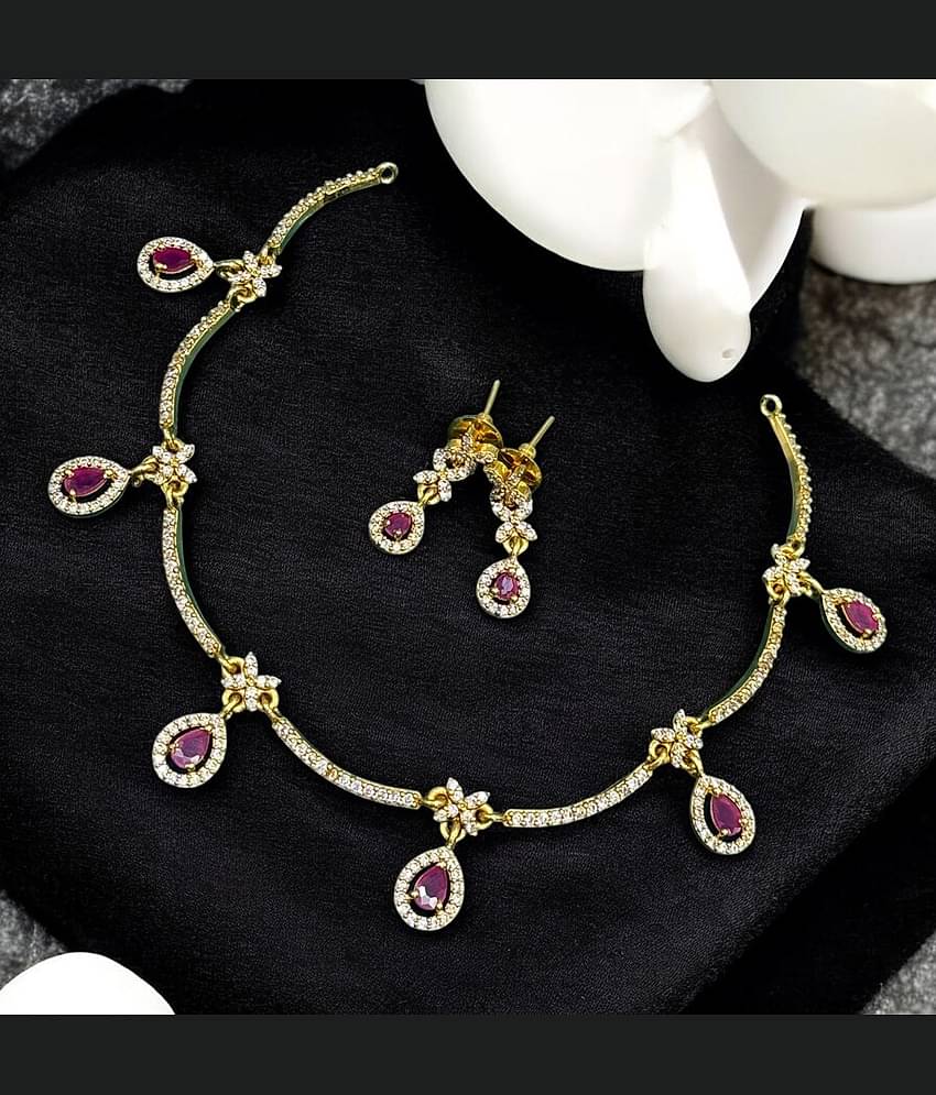 KC JEWELS Red Brass Necklace Set ( Pack of 1 )