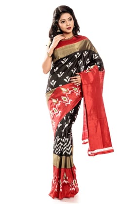 Pochampally Saree - Ikkat Silk Saree Black-Red