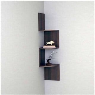Onlinecraft Wooden Wall Shelf Wooden Wall Shelf (Number Of Shelves - 3, Black)