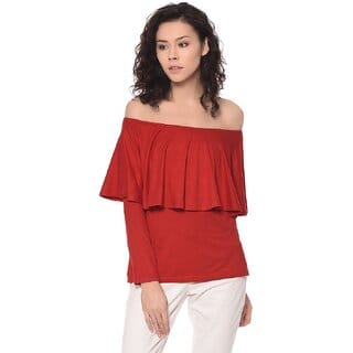 Purys Women Red Solid Layered Top