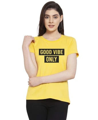 Women's Cotton Blend Good Vibe Only Printed T Shirt M (Yellow)
