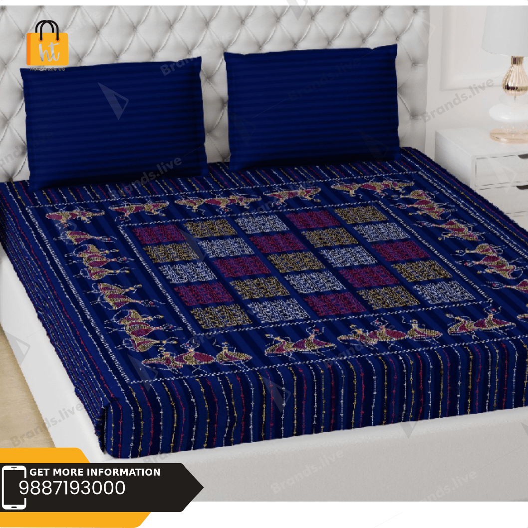 3001-Hometrade India-Standard King Size (90*108 Inches) Double Bedsheet With 2 Pillow Cover-RJ-14-Jaipur lining-3340