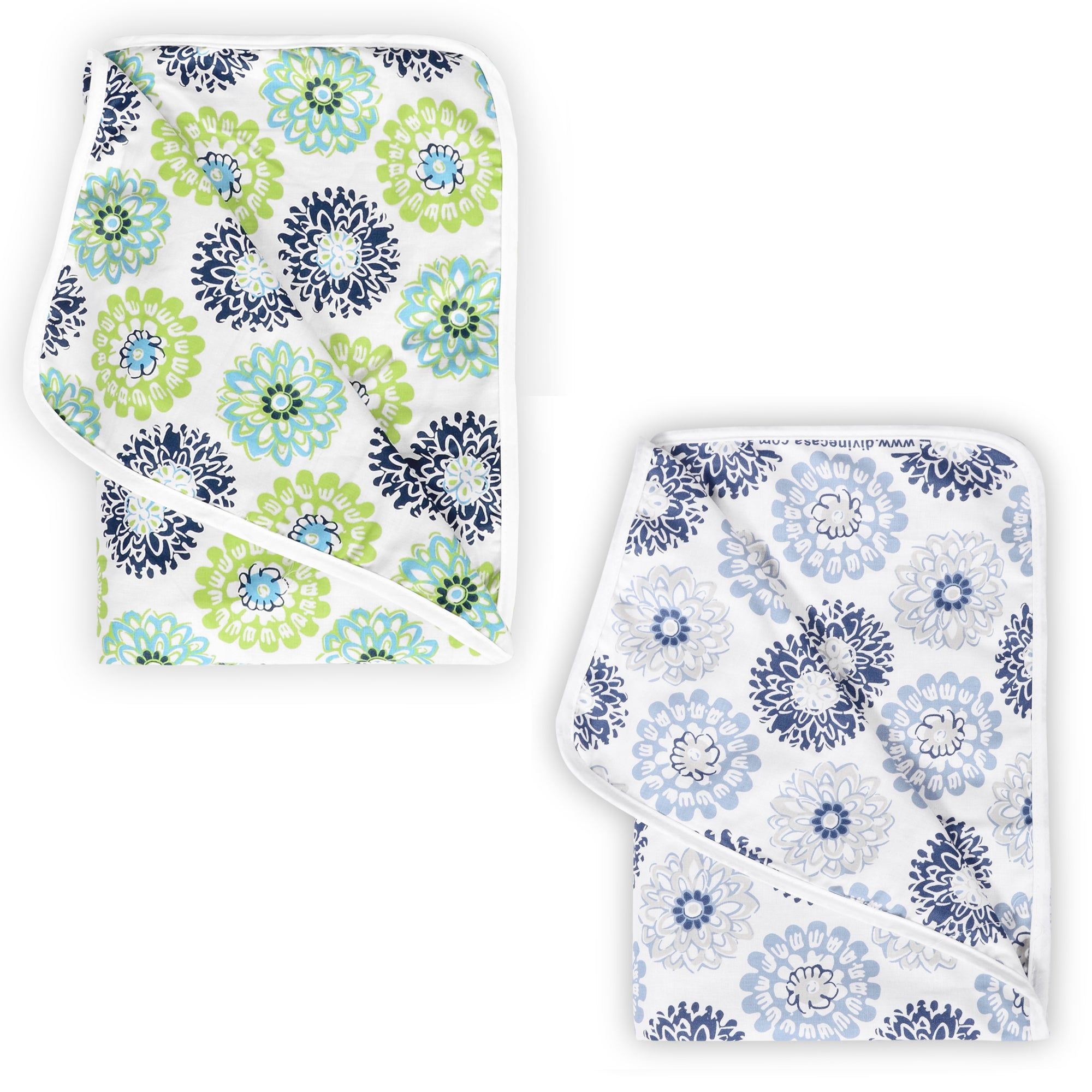 Green and Blue Dahlia Pattern Dohar Combo For Kids 100% Cotton For New Born Under 04 Years-Toodler/Infants / Green and Grey / KTB-PR_5006_5008