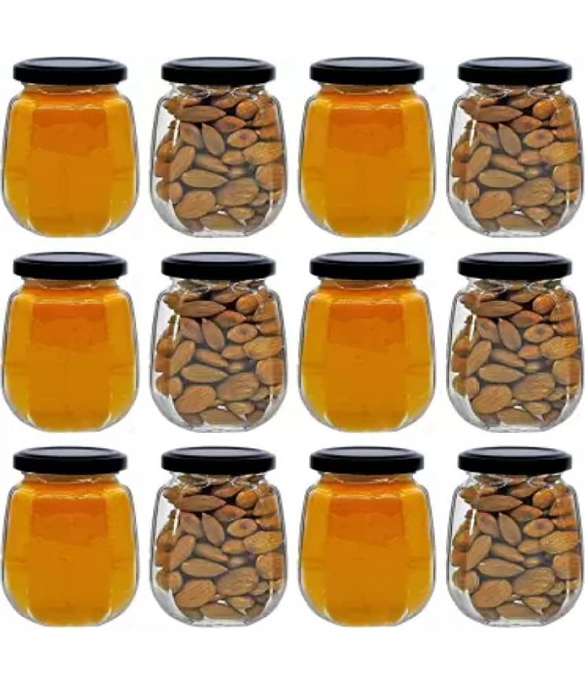 skwaion Glass Black Food Container ( Set of 12 )