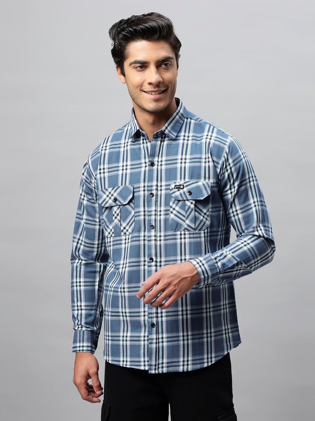 Men Blue Comfort Checks Checked Casual Shirt-S