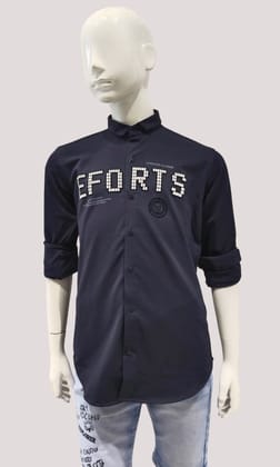 Boys Navy Blue Eforts Printed Casual Fancy Full Sleeve Shirt-7712 NVY / Navy Blue / 16