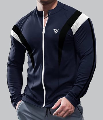 Eyebogler Polyester Regular Fit Colorblock Full Sleeves Men's Mandarin Collar T-Shirt - Blue ( Pack of 1 )