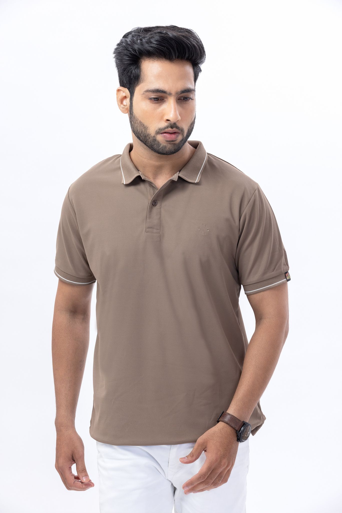 Chocolate Chip Polo With Jacquard Collar
