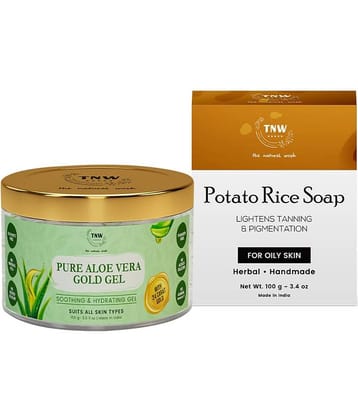 TNW - The Natural Wash Potato Rice Soap &  Pure Aloe Vera Gold Gel 100GM Facial Kit g Pack of 2