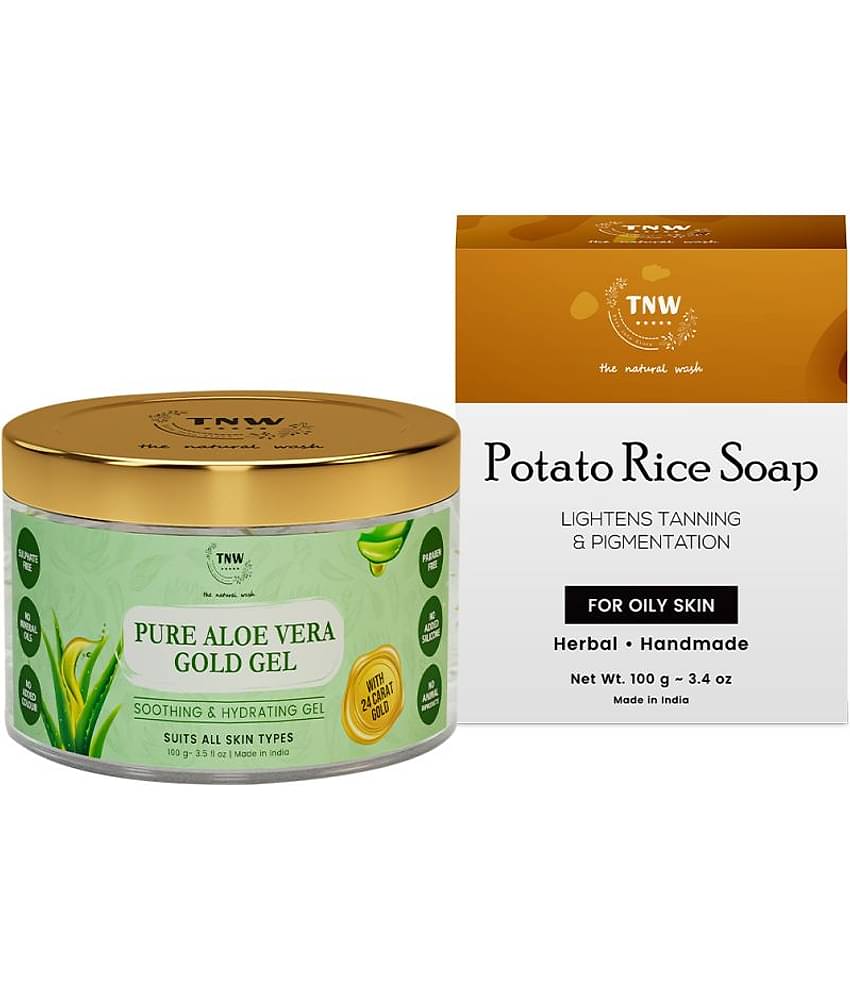 TNW - The Natural Wash Potato Rice Soap &  Pure Aloe Vera Gold Gel 100GM Facial Kit g Pack of 2