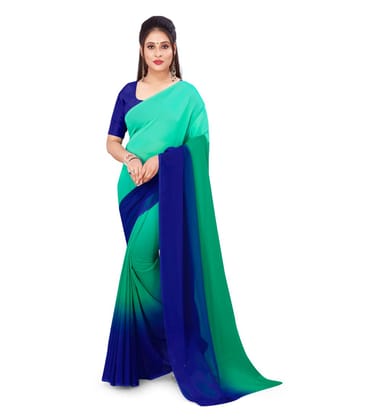 Women's Georgette Printed Saree with Unstitched Blouse (Turquoise Green, 5-6 Mtrs)