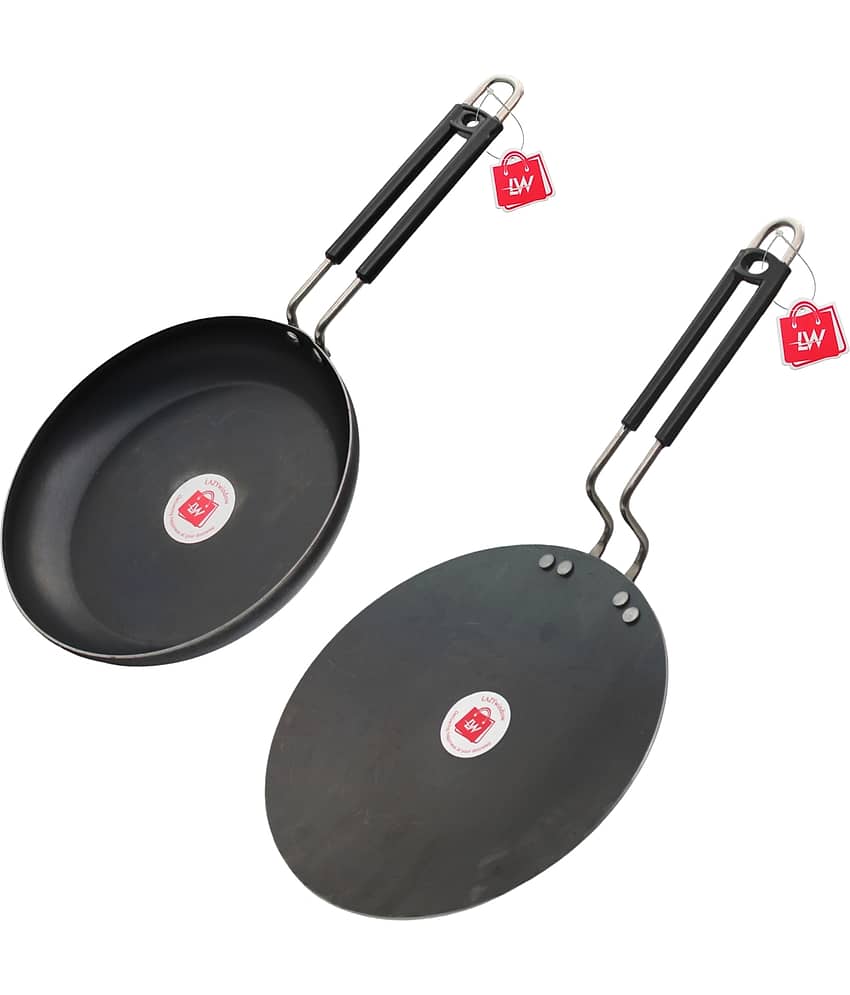 LAZYWINDOW Iron Fry Pan & Tawa Black Iron No Coating Cookware Sets ( Set of 1 )