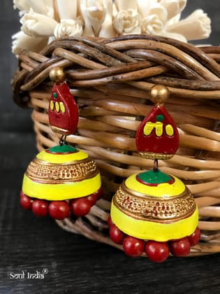 Handmade Terracotta Jhumka- Red and yellow