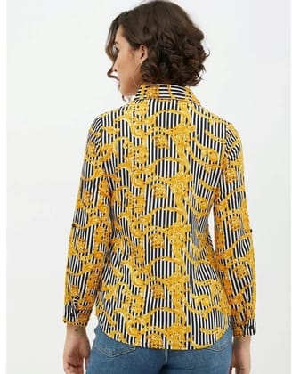 Women's Polyester Printed Roll Up Sleeve Standard Length Shirt (Mustared, L)-PID55840 Women's Polyester Printed Roll Up Sleeve Standard Length Shirt (Mustared, L)-PID55840