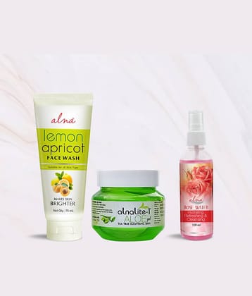 Alna Lemon Apricot Face Wash 75ml with Alnalite-T Aloe Gel 100gm & Rose Water 100ml , Pack of 3