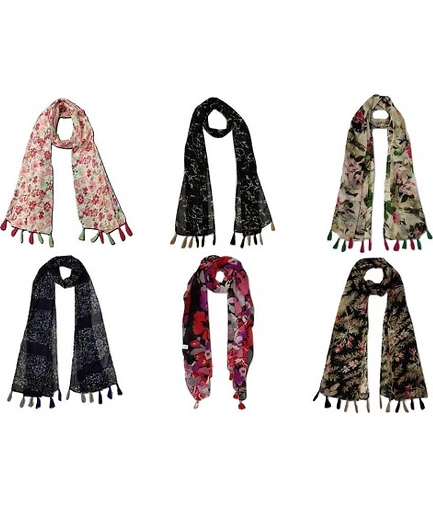 stolevilla Multi Printed Poly Cotton Yarn Stoles ( Pack of 6 )