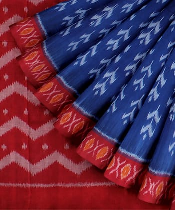 Navy blue red cotton handwoven pochampally ikat saree