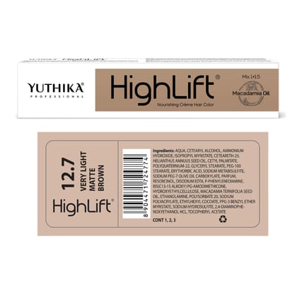 Yuthika Professional High Lift Creme Hair Colour 12.7 Very Light Matte Brown 50g, Permanent Hair Color for Women & Men