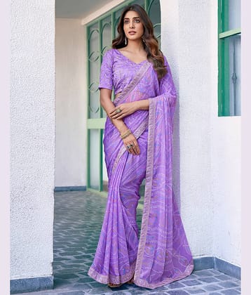 Satrani Georgette Printed Saree With Unstitched Blouse Piece ( Maroon )