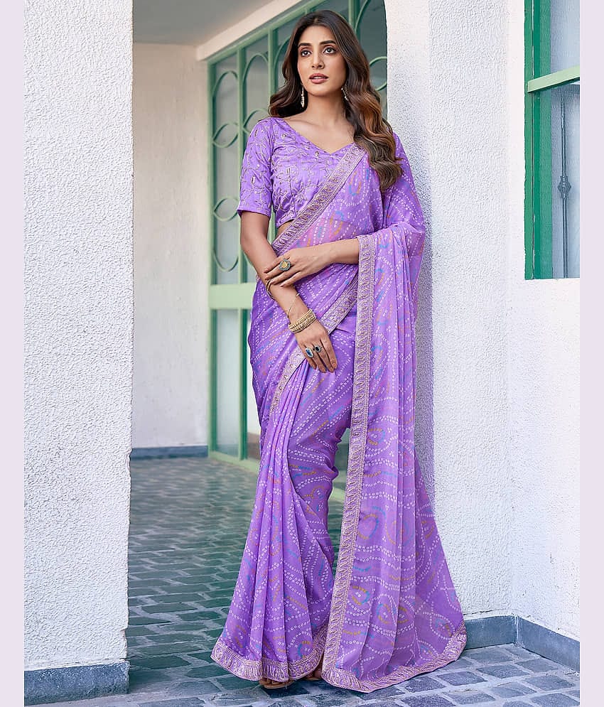 Satrani Georgette Printed Saree With Unstitched Blouse Piece ( Maroon )