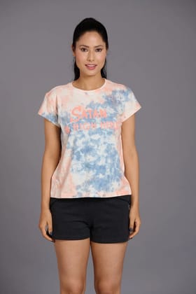 Satin in High Heel Printed Orange Oversized T-Shirt for Women