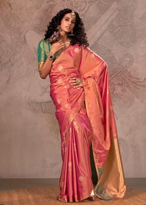 Coral Peach Dual Tone Banarasi Silk Saree