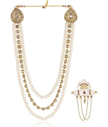 Dulha groom sherwani Necklace/Moti Mala for Men for wedding | Groom Mala and Brooch Set