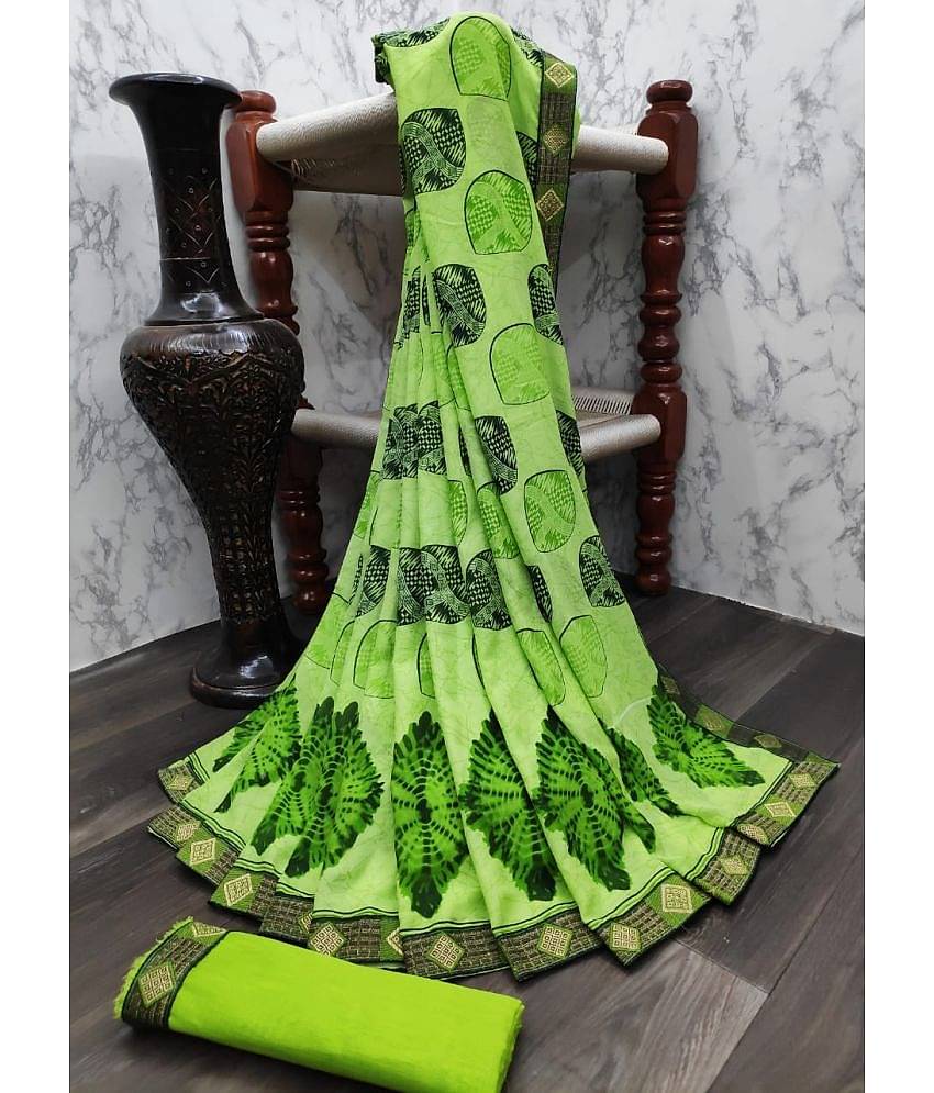 Kanooda Prints Georgette Printed Saree With Unstitched Blouse Piece ( Green )