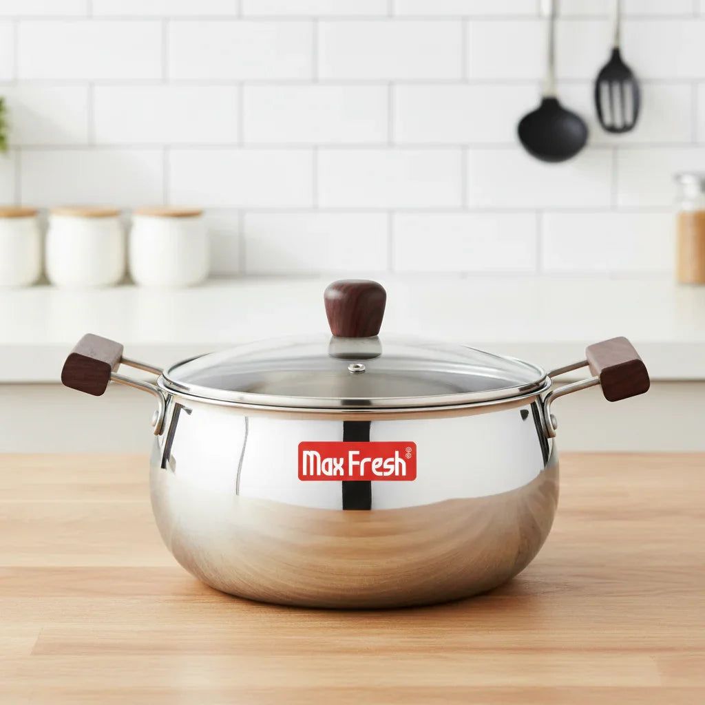 Maxfresh Triply Handi with Glass Lid Stainless Steel Cookware