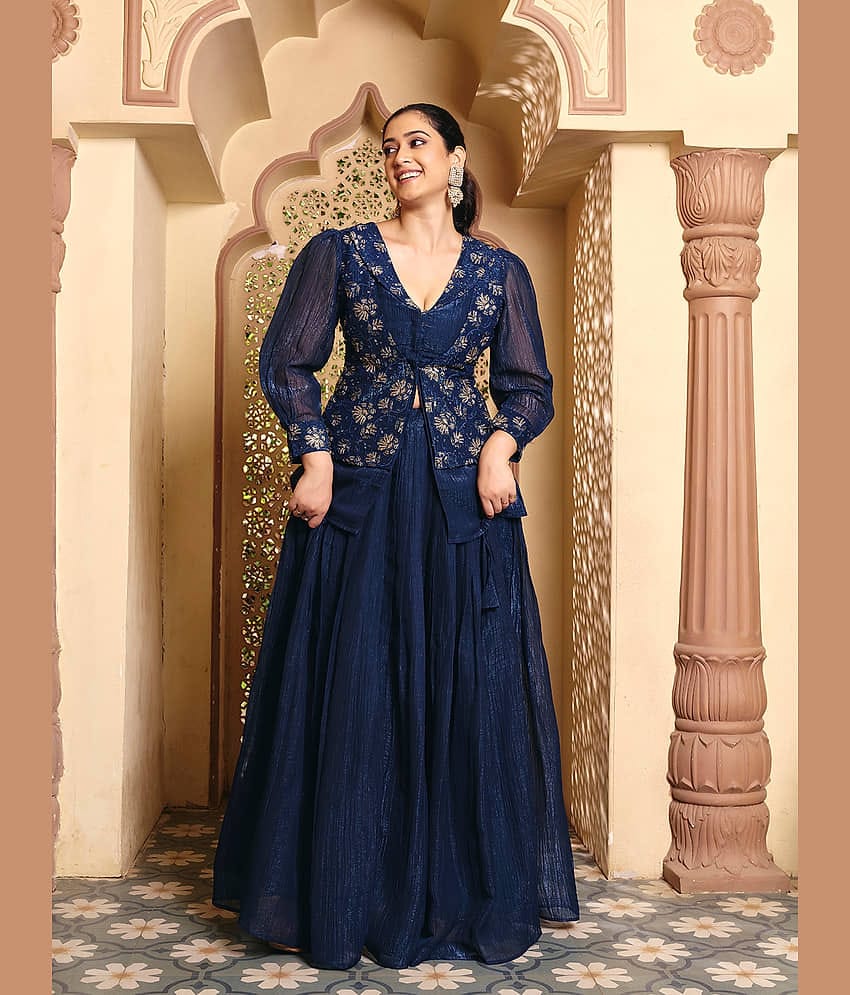 Madhuram Textiles Women's Organza Ready To Wear Flared Lehenga Choli