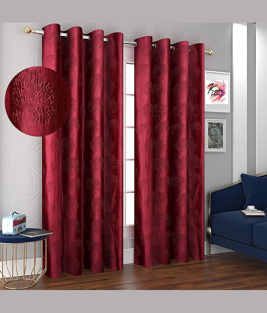 Kraftiq Homes Textured Semi-Transparent Eyelet Curtain 7 ft ( Pack of 2 ) - Maroon