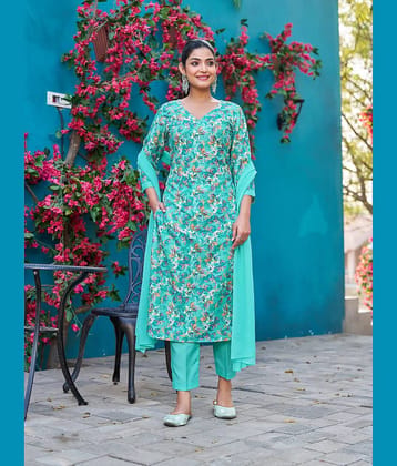 VIBE VISION Viscose Self Design Kurti With Pants Women's Stitched Salwar Suit - Teal ( Pack of 1 )