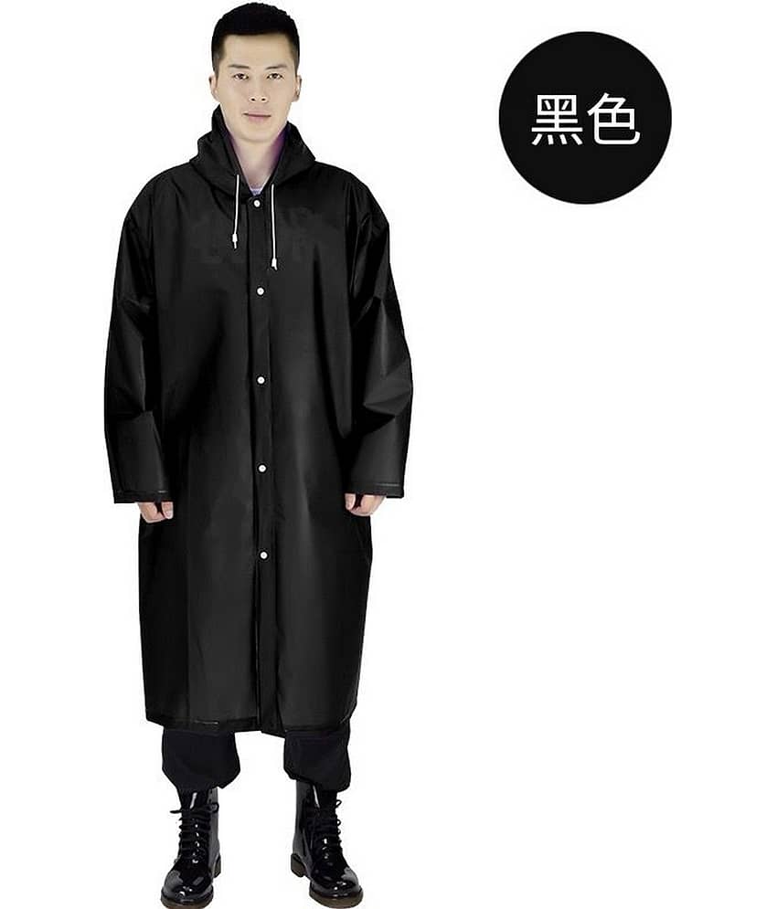 Infispace Nylon Long Raincoat - Black