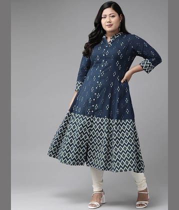 Yash Gallery Pack of 1 Cotton Printed Front Slit Women's Kurti - ( Blue )