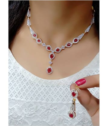 Ladymania Alloy Maroon Choker Contemporary/Fashion Gold Plated Necklaces Set