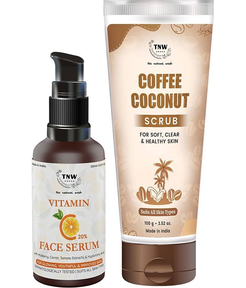 TNW - The Natural Wash Combo of Coffee Coconut Scrub with Vitamin C Face Serum Facial Kit 130ml mL Pack of 2