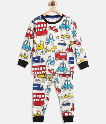Lazy Shark Pack of 1 Boys Cotton Blend Nightsuit Set ( Off White )
