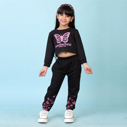 KUCHIPOO Girls Crop Top and Trackpant Set-2-3 years