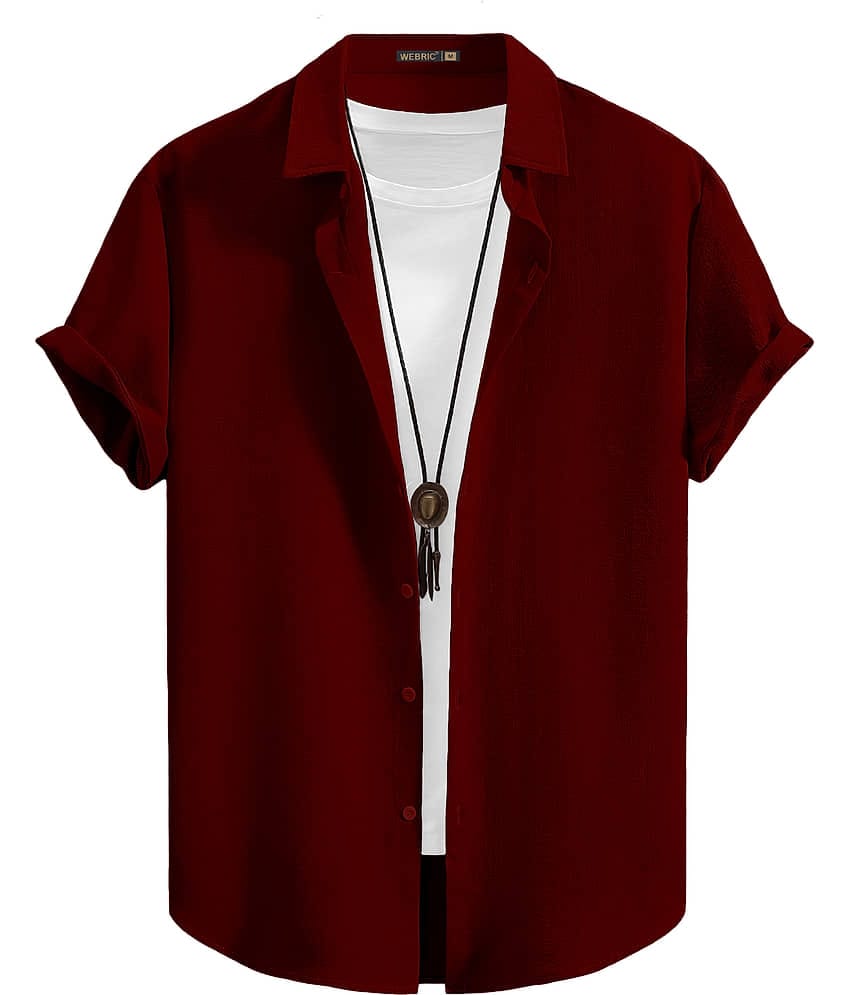 color bucket Cotton Blend Regular Fit Popcorn Textured Half Sleeves Men's Casual Shirt - Maroon ( Pack of 1 )