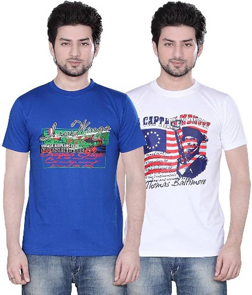 Zebu Pack of 2 Cotton Regular Fit Men's T-Shirt ( Blue )