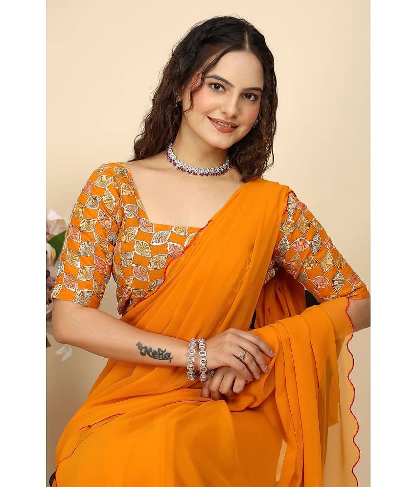 Gullak Georgette Printed Saree With Unstitched Blouse Piece ( Yellow )
