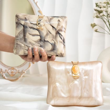 Dash Of Splash Acrylic Clutch Bag-Beige