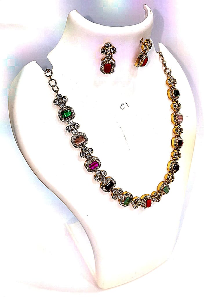 Gold-plated Kundan and Meenakari Necklace Set with Earrings