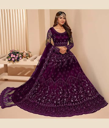 Keyura Purple Net Unstitched Semi Stitched Lehenga Single