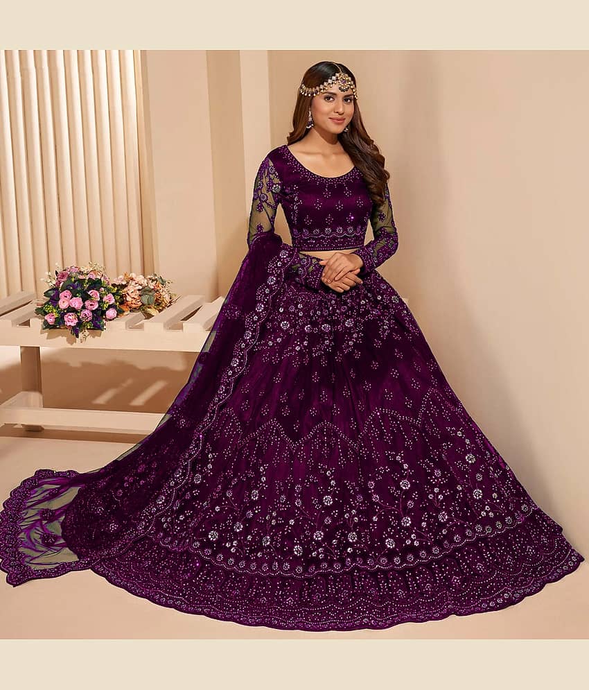 Keyura Purple Net Unstitched Semi Stitched Lehenga Single
