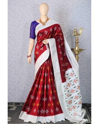 IKKAT SILK MAROON WHITH WHITE COLOR SAREE